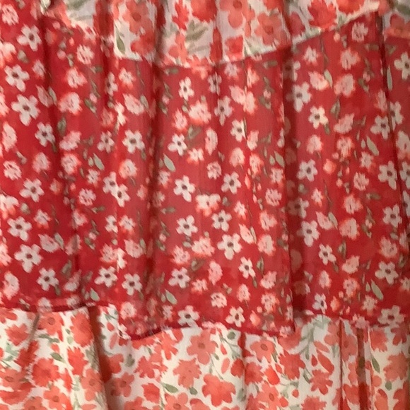 🌸 Boho Floral Peasant Top Blouse Women’s L Red Tiered Festival Summer Bohemian - Picture 2 of 4